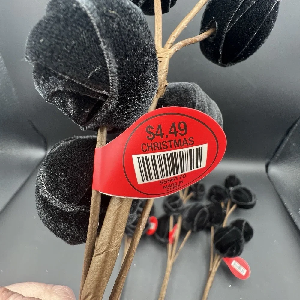 Black Velvet‎ Ball Pick Artificial Floral Stem Deco Floral NEW ~ Set of 5 Stems